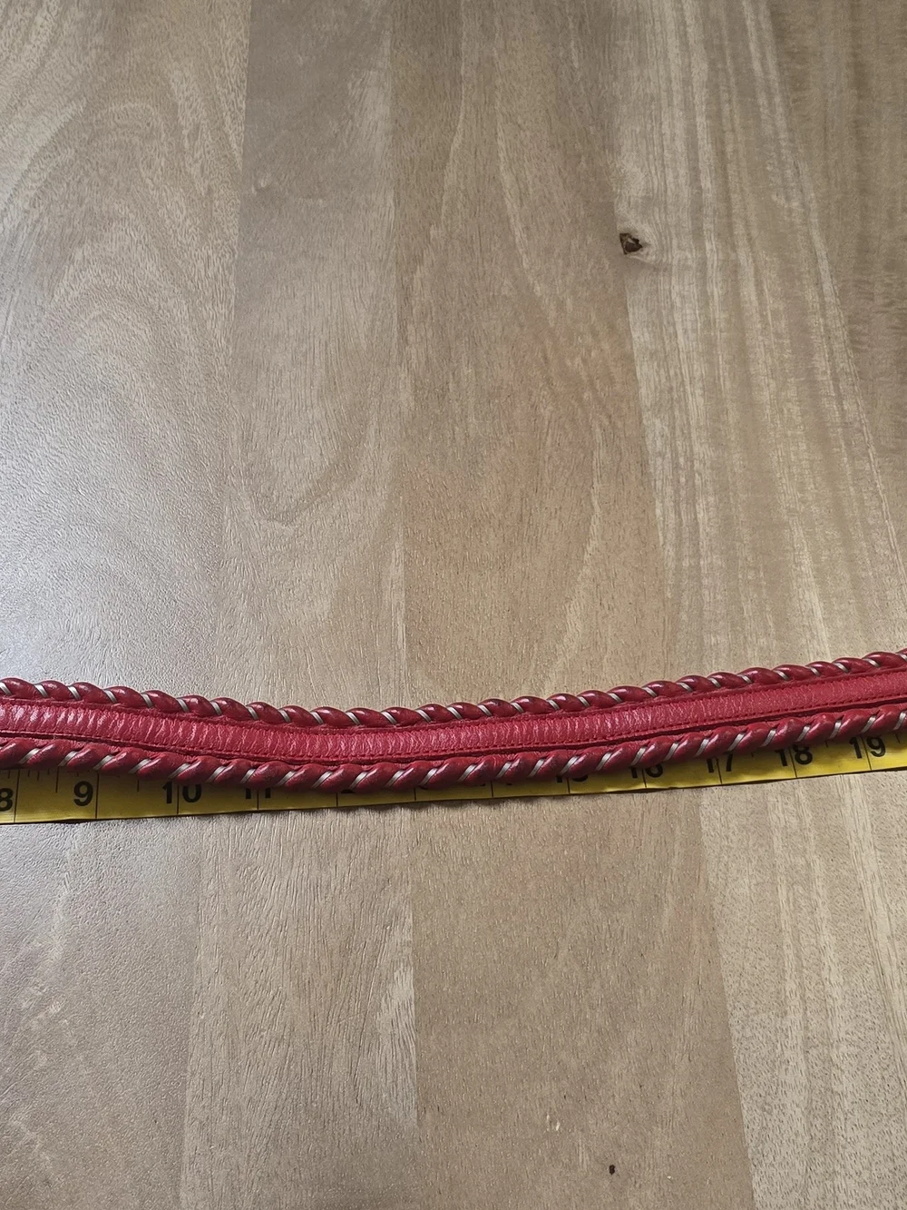 Vintage Dun Dee Red Full Grain Leather Belt Size 26 Braided Silver Heart Buckle